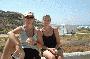 tina and dena having a lunch break on our hike in naxos (pb&j and an apple)